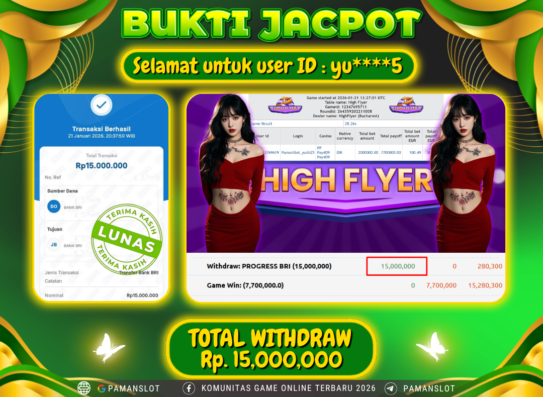 PAMANSLOT JACKPOT Game Live Games PP-High Flyer Rp.15,000,000- LUNAS
