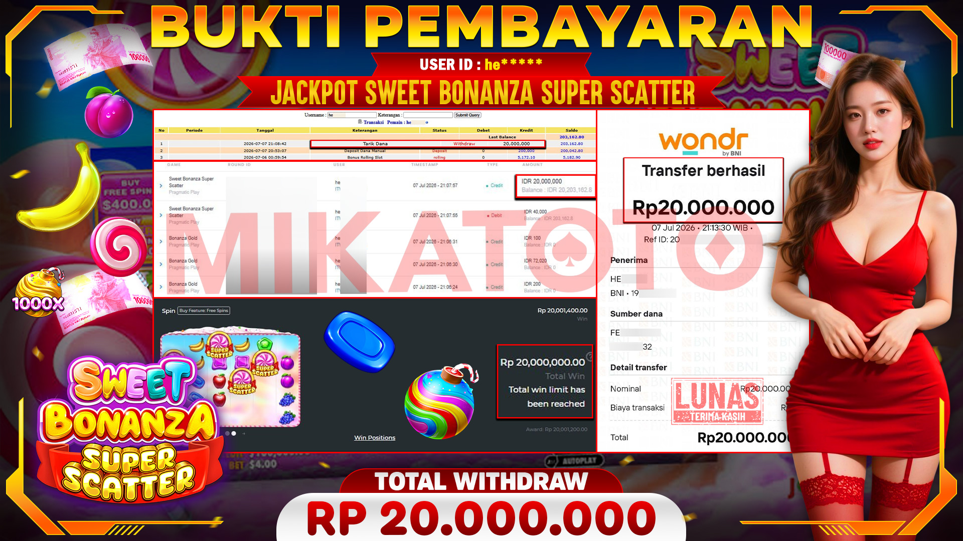 🏆 SELAMAT KEPADA PEMENANG JACKPOT DI Sweet Bonanza Super Scatter - Pragmatic Play 20,000,000🏆