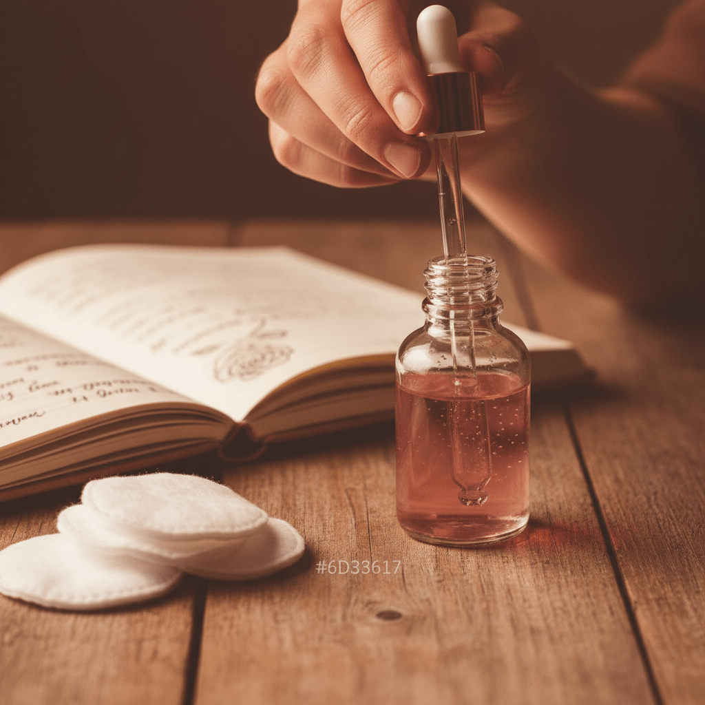 Hand mixing diluted glycerine and rose water in a glass bottle