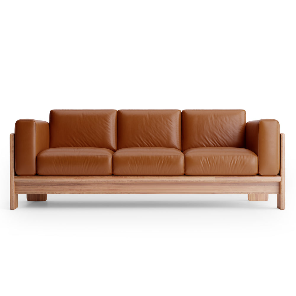 Nordic Oak Frame Leather Sofa – 3 Seater