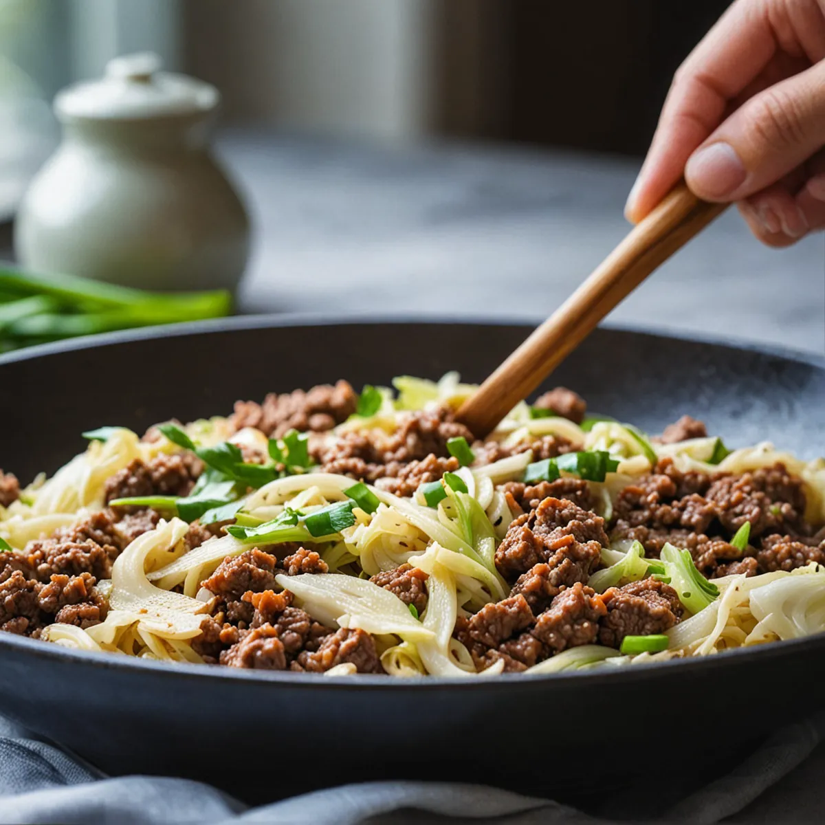 Chinese Stir-Fried Ground Beef and Cabbage