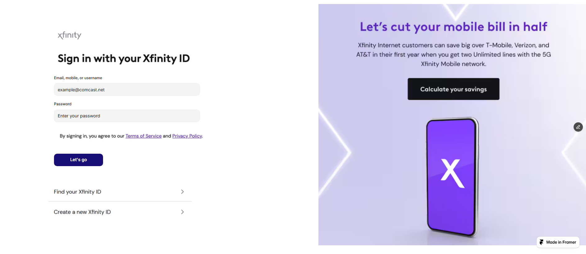 Forensic screenshot of fearless-sense-581578.framer.app showing the phishing page layout