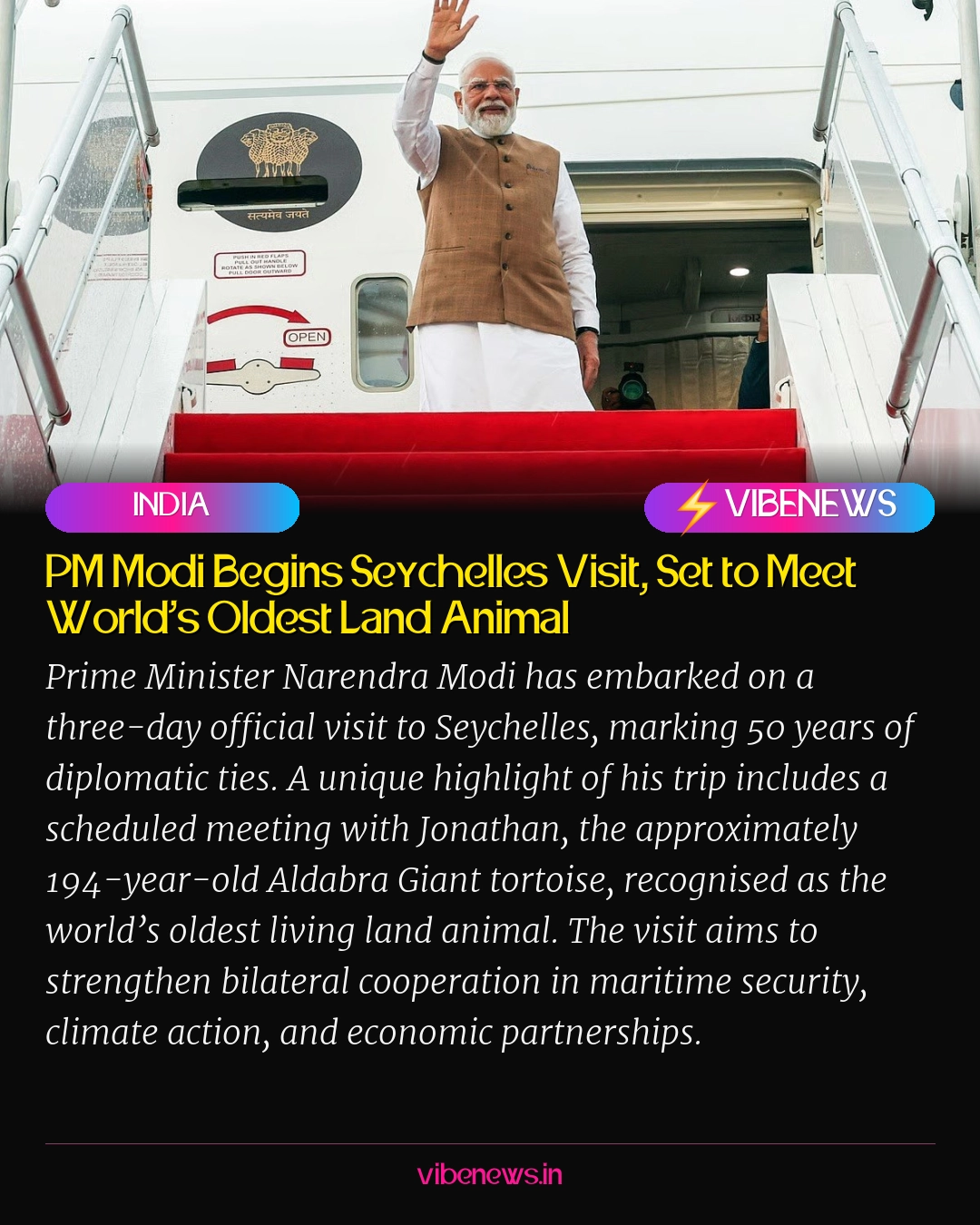 PM Modi Begins Seychelles Visit, Set to Meet World’s Oldest Land Animal