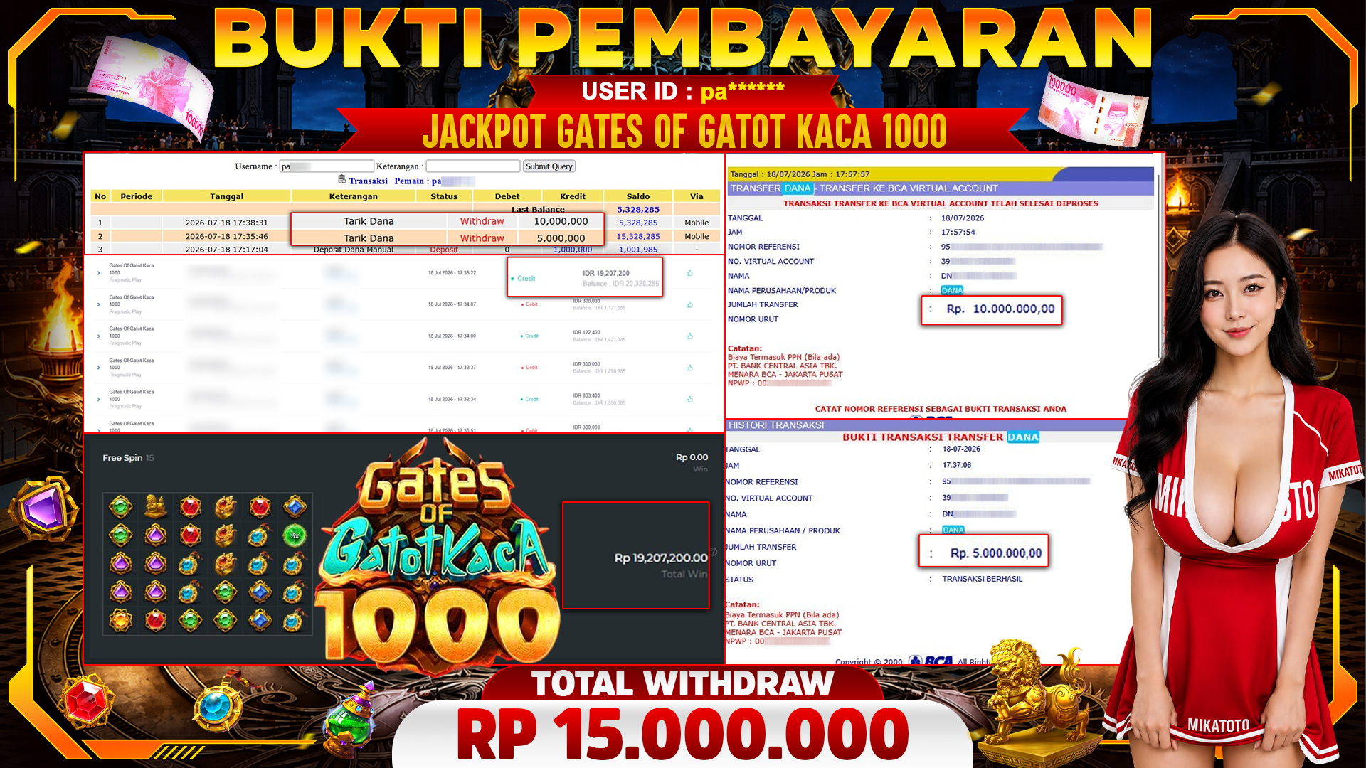 🏆 SELAMAT KEPADA PEMENANG JACKPOT DI Gates Of Gatot Kaca 1000 - Pragmatic Play 15,000.000🏆