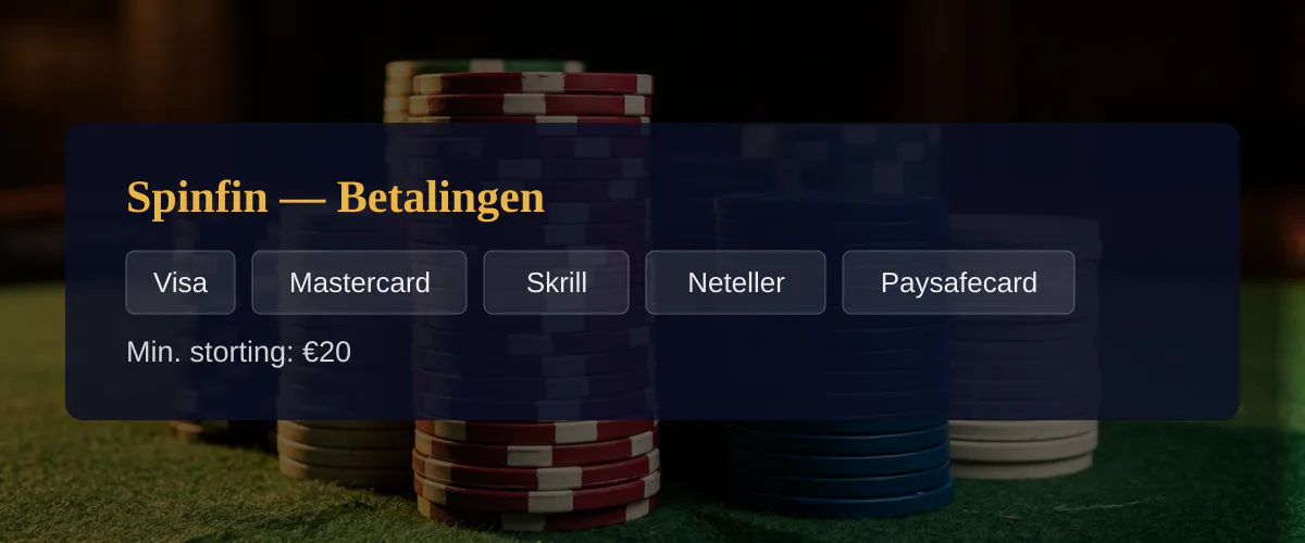 Spinfin — Betalingen: Visa, Mastercard, Skrill, Neteller, Paysafecard