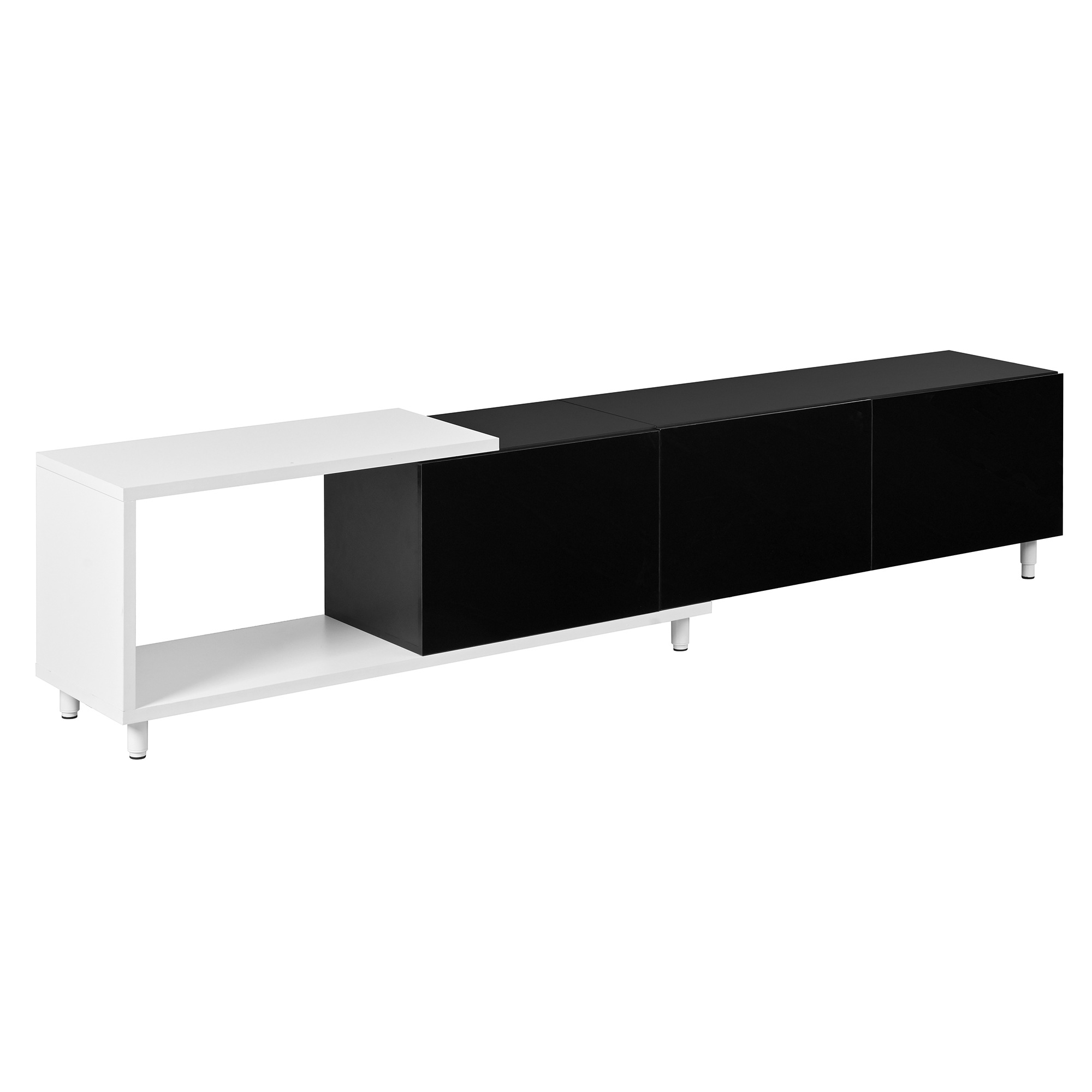 Meuble TV Noir, Rangement, Fermeture Douce, Extensible, Design Moderne, Structure Robuste - 258x38x48.5cm - Salon 5