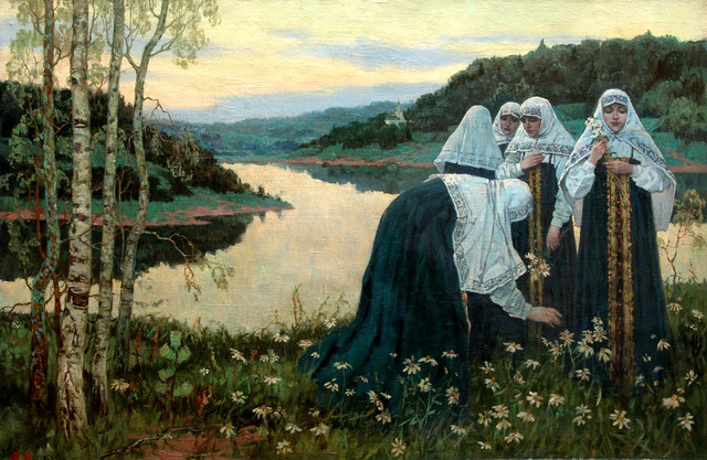 Послушницы на берегу реки 1920 е