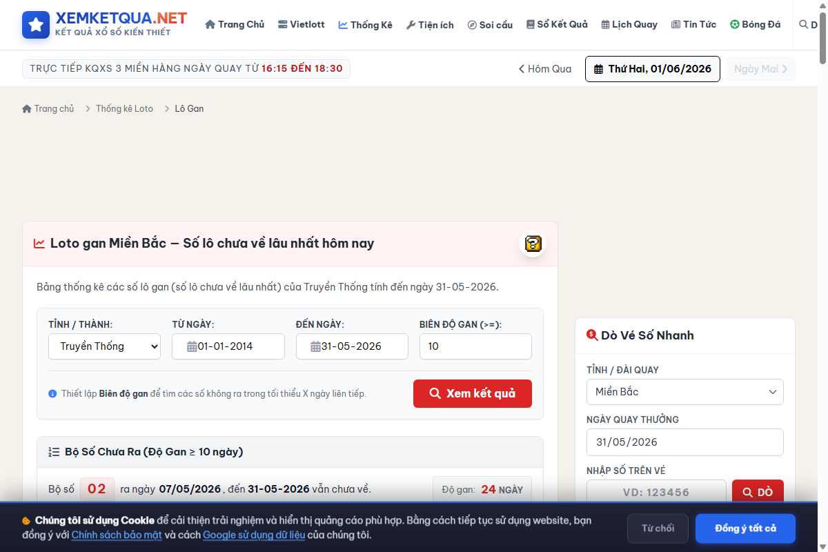 Hướng dẫn cách xem và sử dụng Thống kê loto gan lâu chưa về trên Xemketqua.net