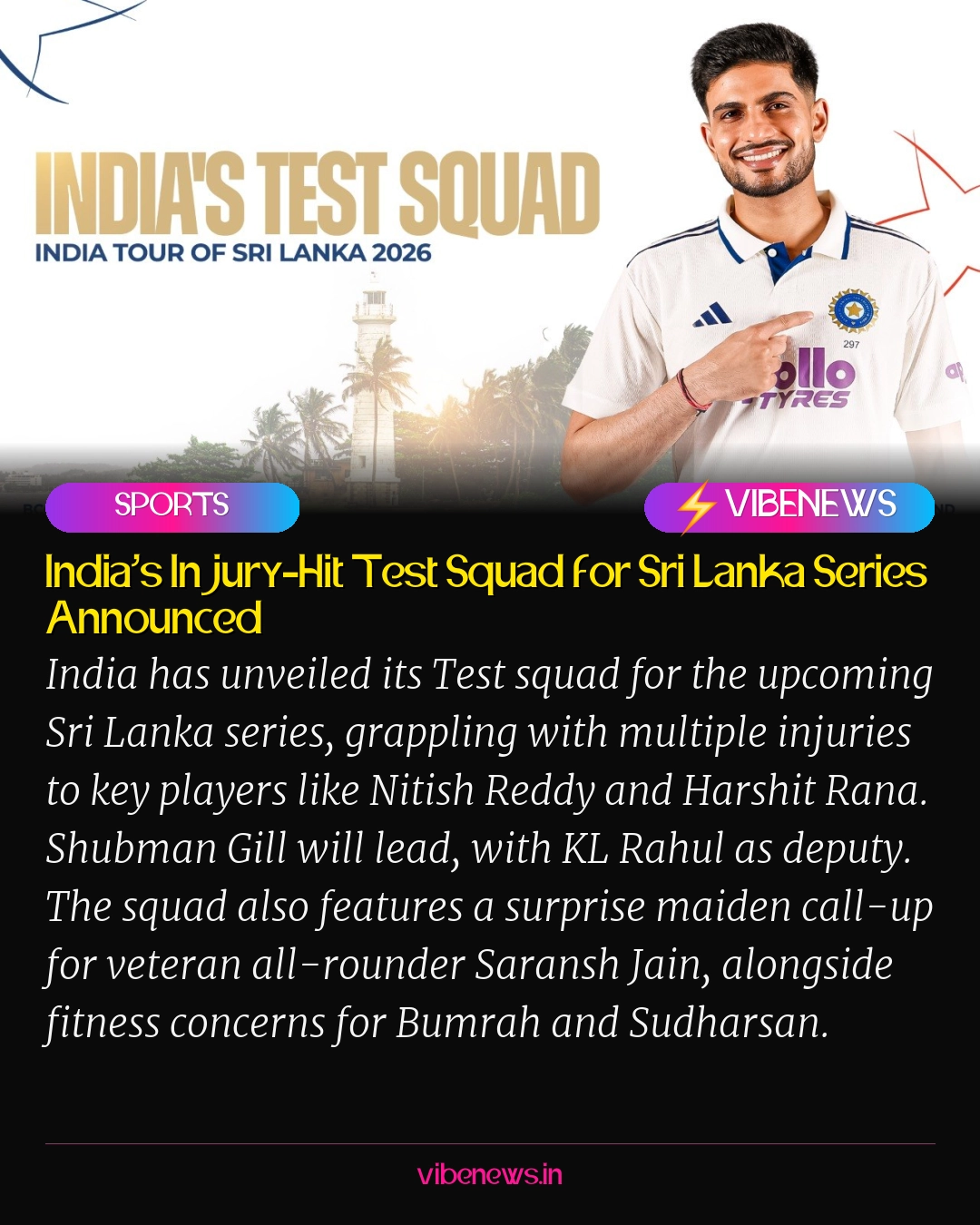 India’s Injury-Hit Test Squad for Sri Lanka Series Announced