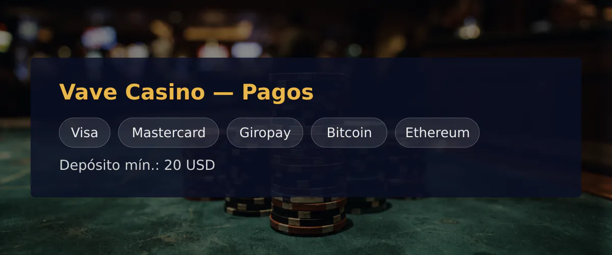 Vave Casino &mdash; Pagos: Visa, Mastercard, Giropay, Bitcoin, Ethereum