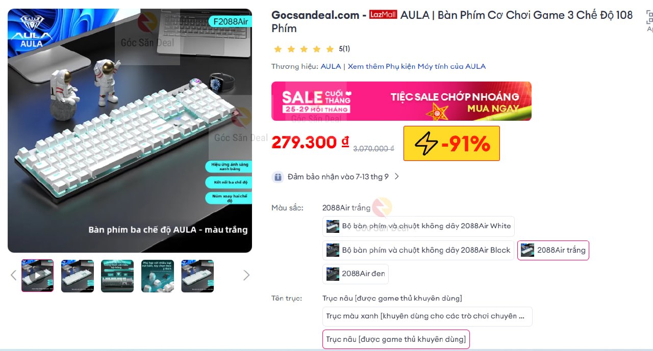 AULA | Bàn Phím Cơ Chơi Game 3 Chế Độ 108 Phím
