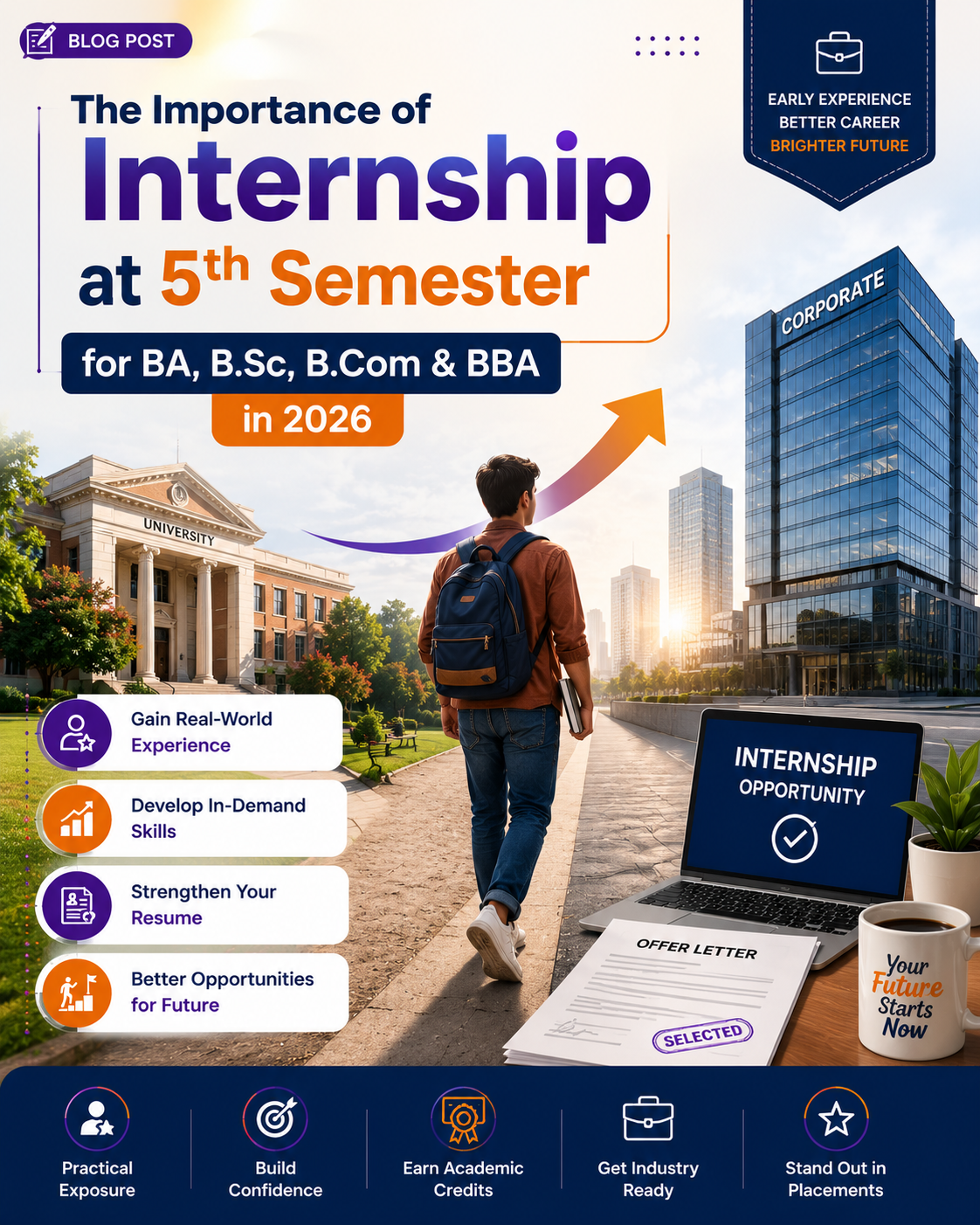 Importance of internship at 5th semester for BA BSc BCom BBA students in 2026 - career benefits