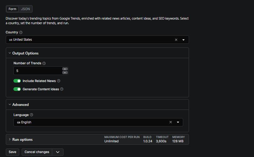 Actor Input Configuration