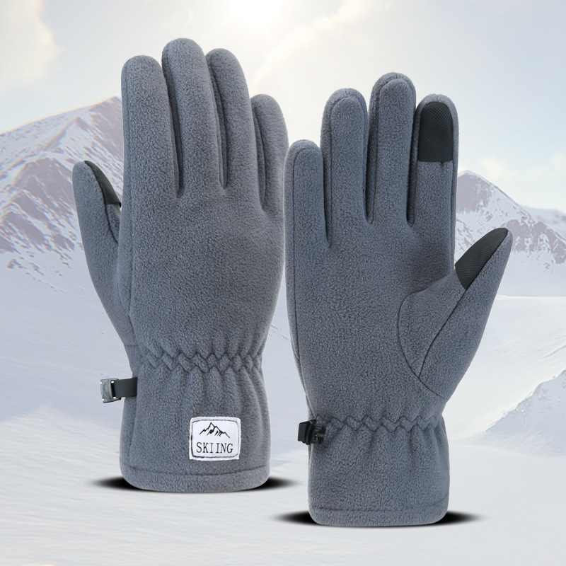 Grey Winter Thermal Touchscreen Gloves - Outdoor Cycling Skiing Driving Windproof Full Finger Warm Gloves-Dual-Touchscreen Design, Fleece-Lined for Warmth