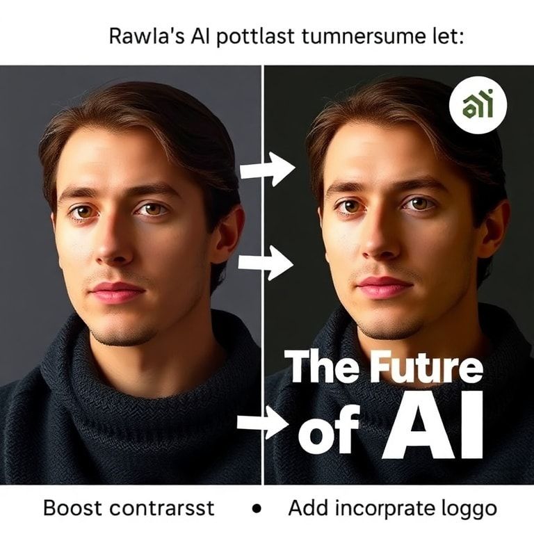 Before and After comparison of AI-generated image to polished podcast thumbnail