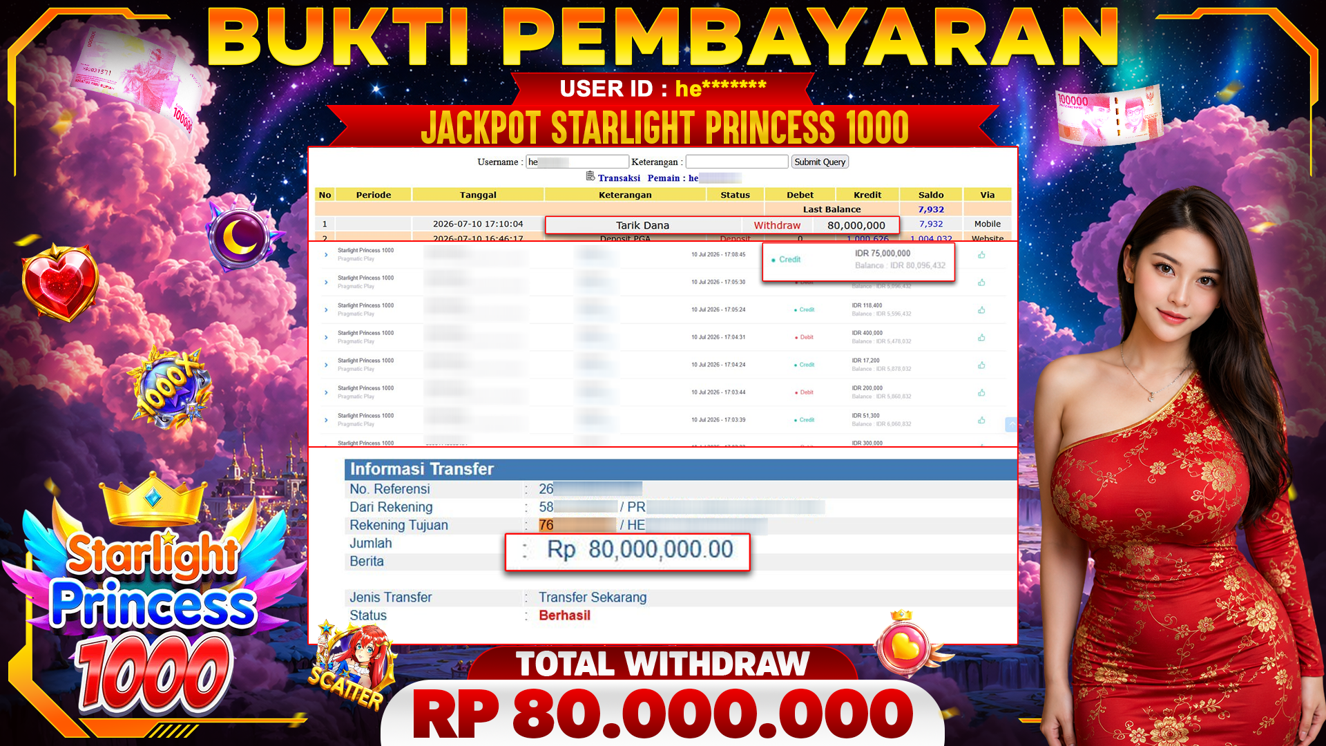 🏆 SELAMAT KEPADA PEMENANG JACKPOT DI Starlight Princess 1000 - Pragmatic Play 80,000,000🏆