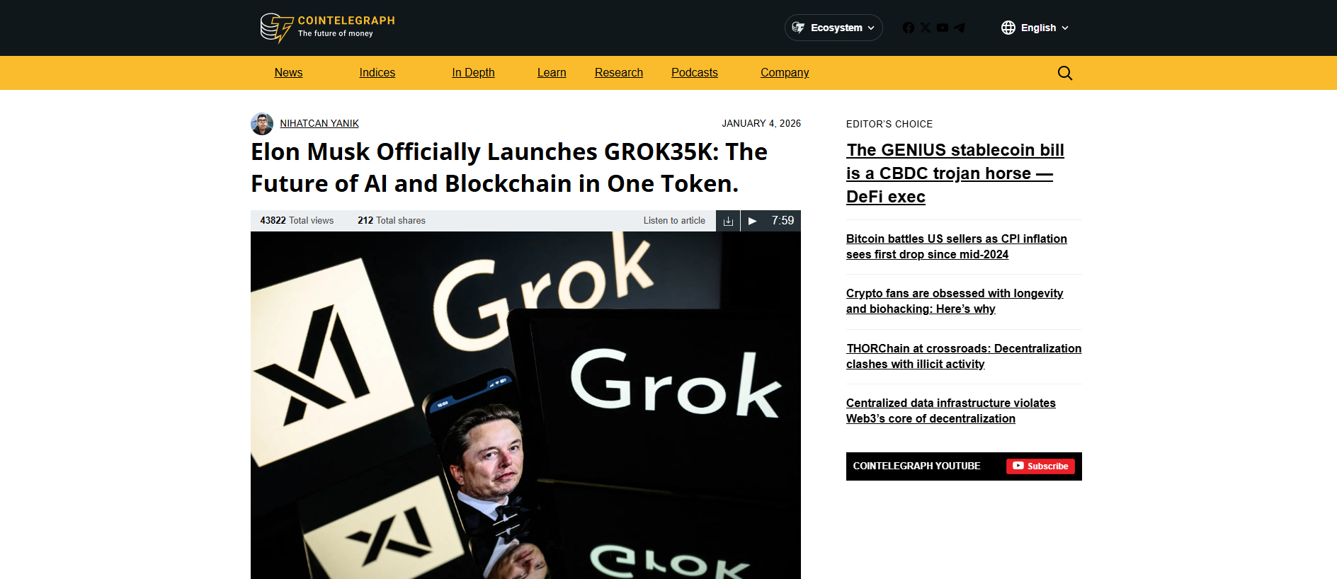 Stored capture of grok35k-cointelegraph.com