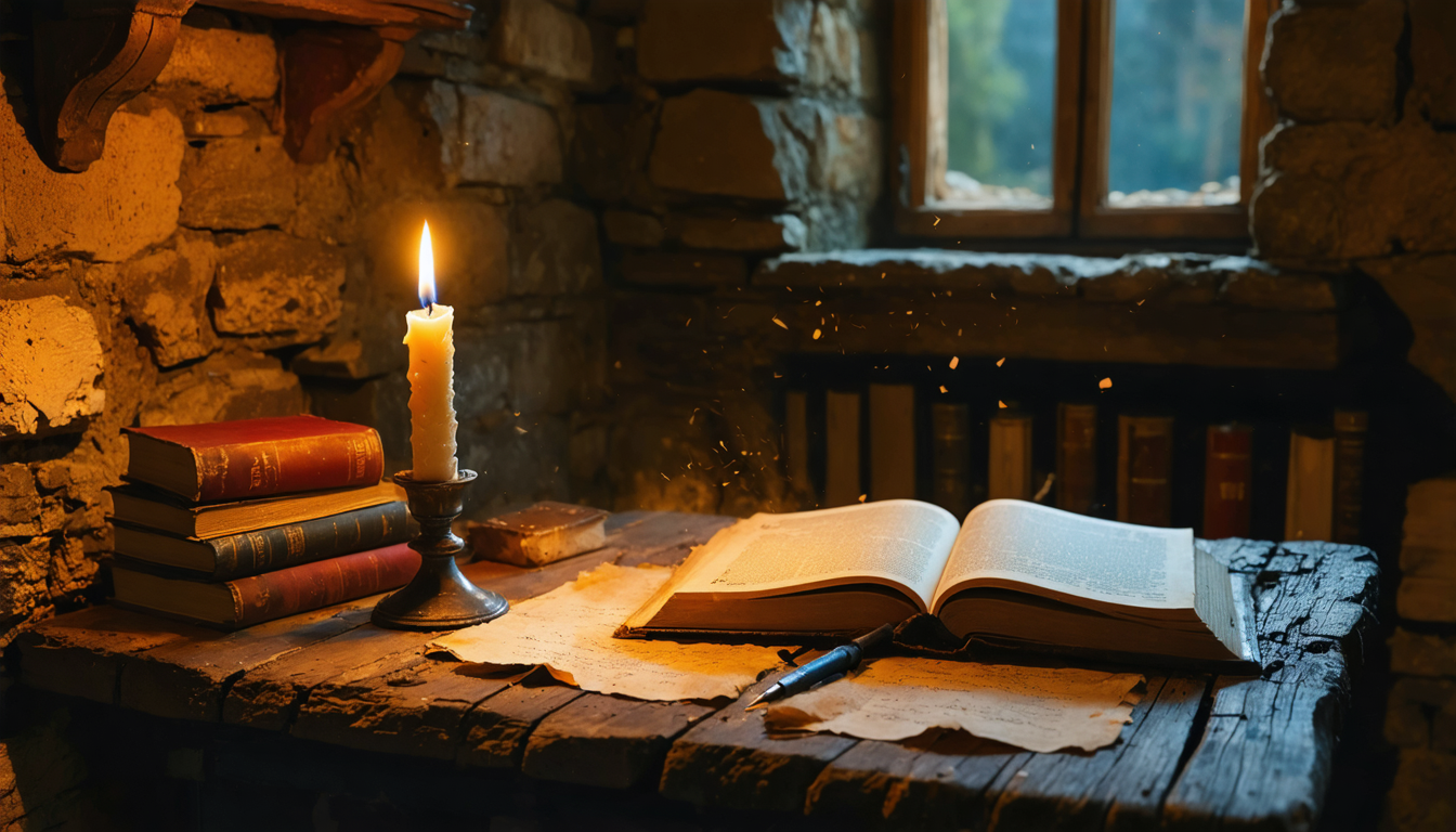 A writing desk nobody asked to see, still lit, still waiting for a reader who may never arrive.