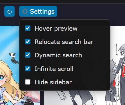 Settings dropdown
