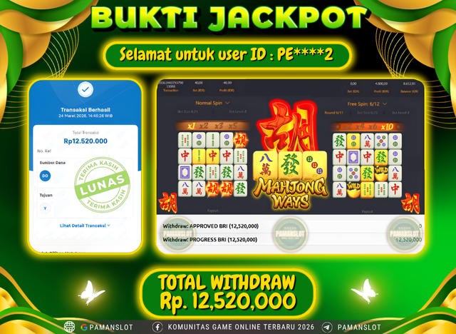 Selamat kepada Member PAMANSLOT Game Mahjong Ways  : PE****2