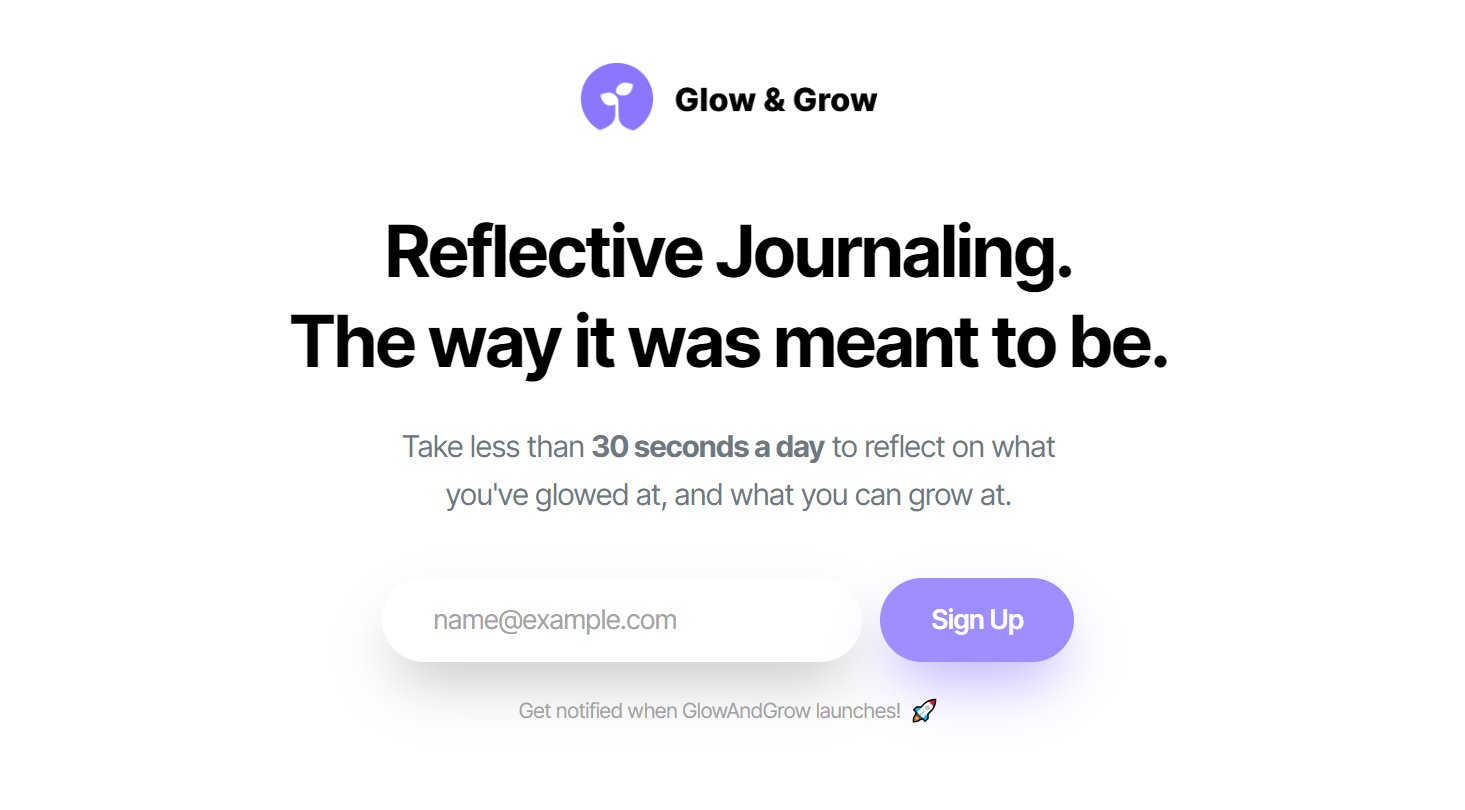 Screenshot of landing page