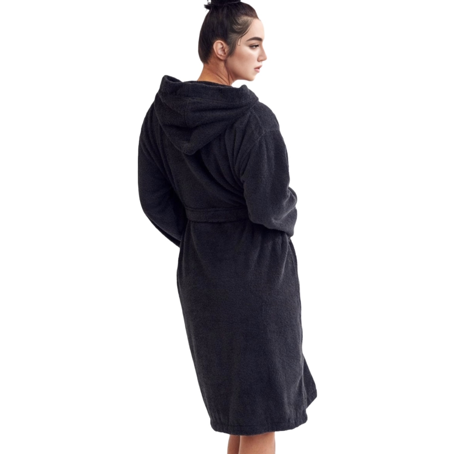 Women's Terry Black Bathrobe, Hooded (Small/Medium) | Soft, Comfy, and Absorbent | for After the Shower or Spa view 4