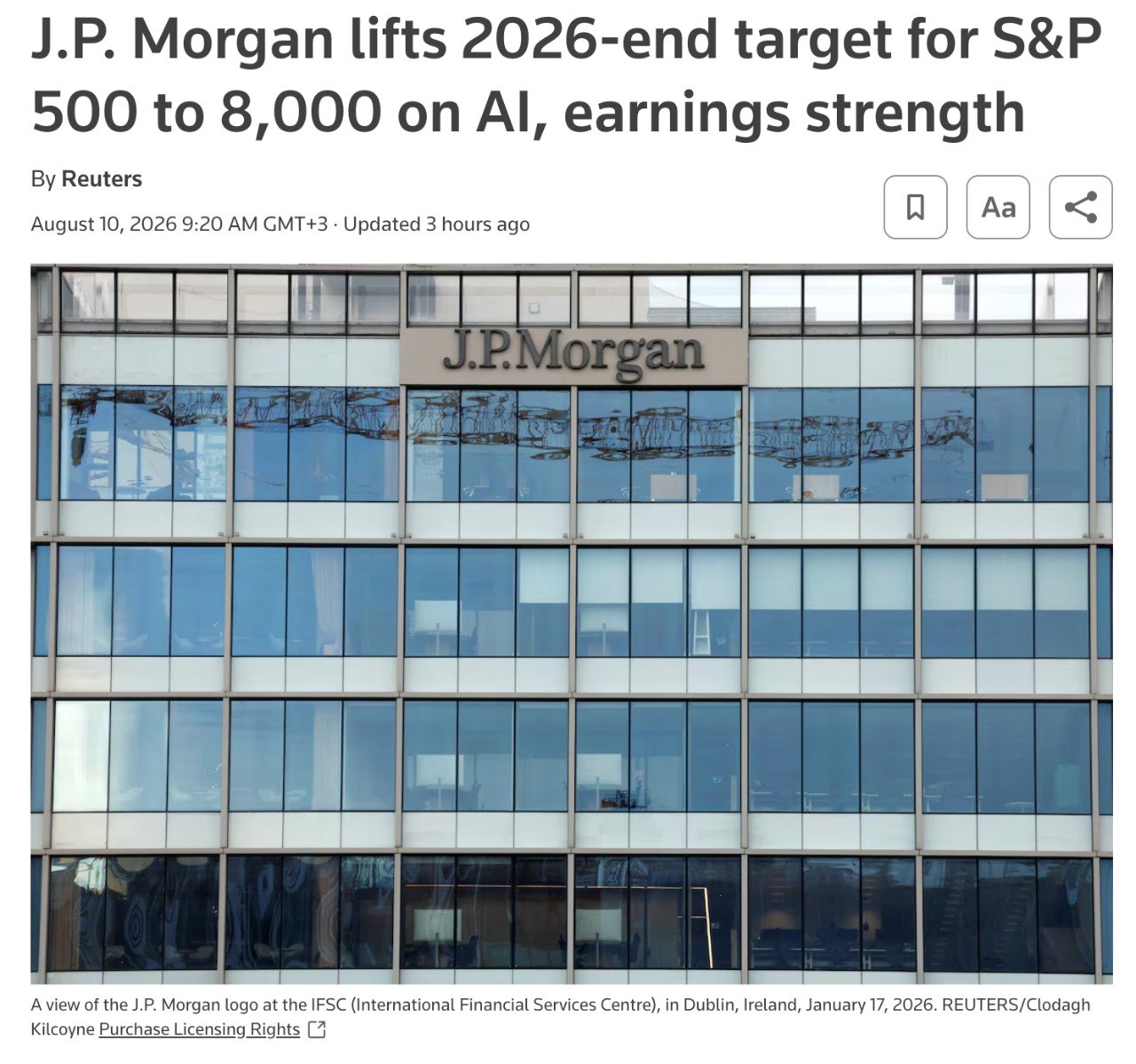 "Финансовый конгломерат JP Morgan повышает целевой показатель роста S&P 500 до 8000 к концу 2026… "Финансовый конгломерат JP Morgan повышает целевой показатель роста S&P 500 до 8000 к концу 2026…