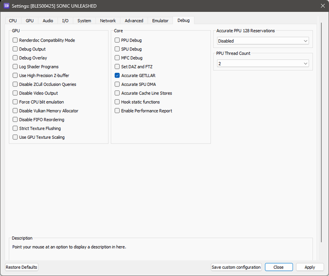 Debug-Settings