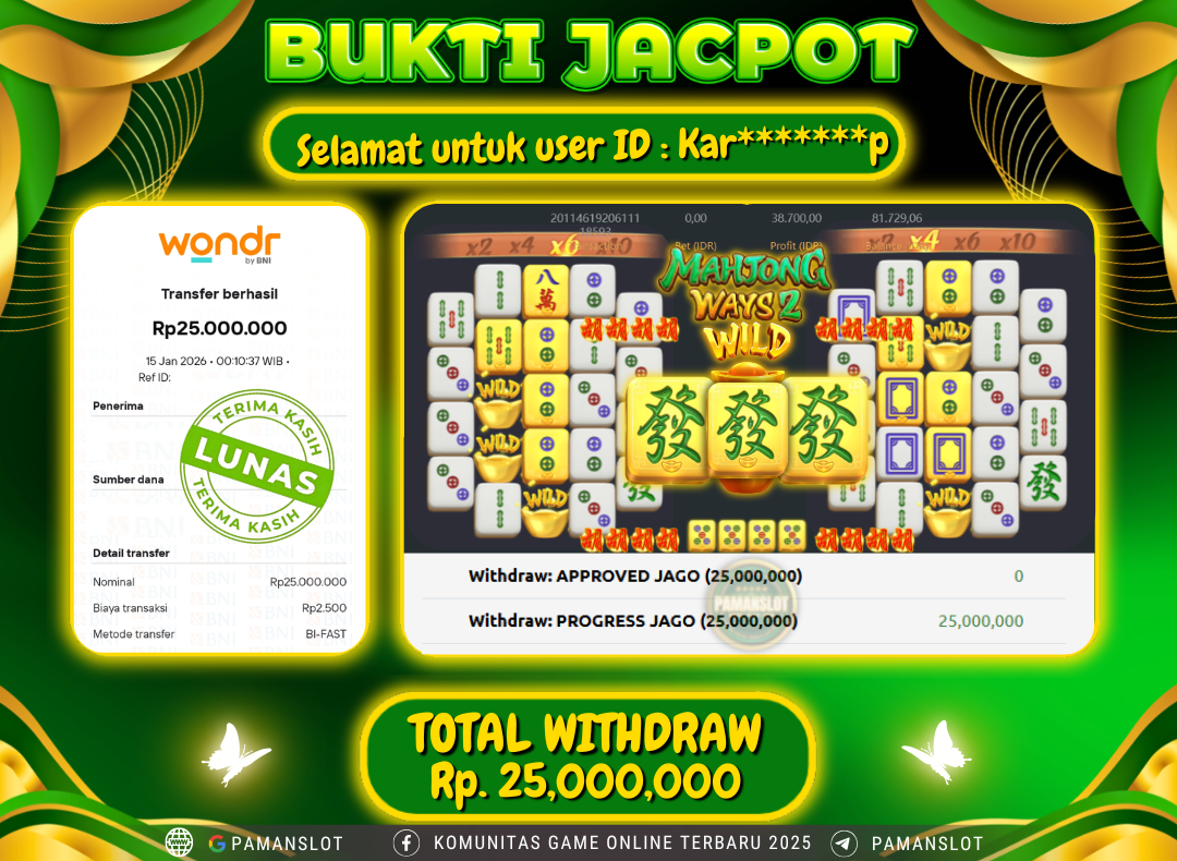 PAMANSLOT JACKPOT Game PG - Mahjong Ways Rp.25,000,000- LUNAS