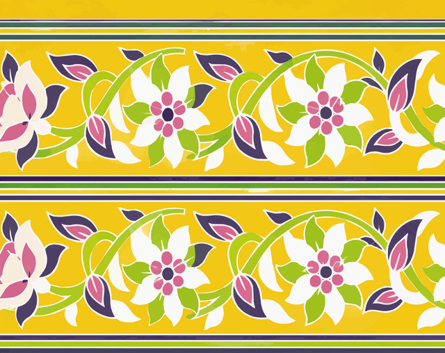 Vibrant Yellow Floral Seamless Border Pattern Vector.jpg