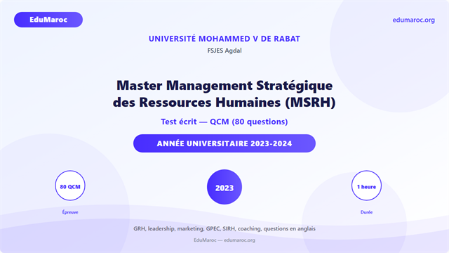 Exemple Concours Master Management Stratégique des Ressources Humaines MSRH FSJES Agdal 2023-2024