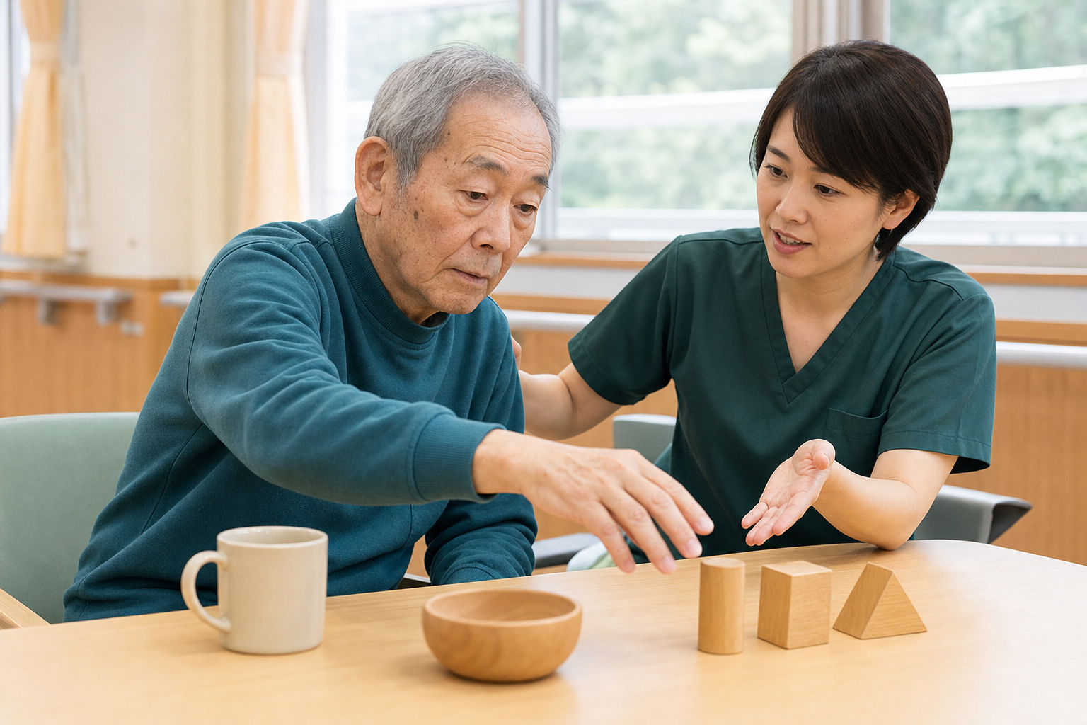 脳卒中後の上肢リハビリを行う場面