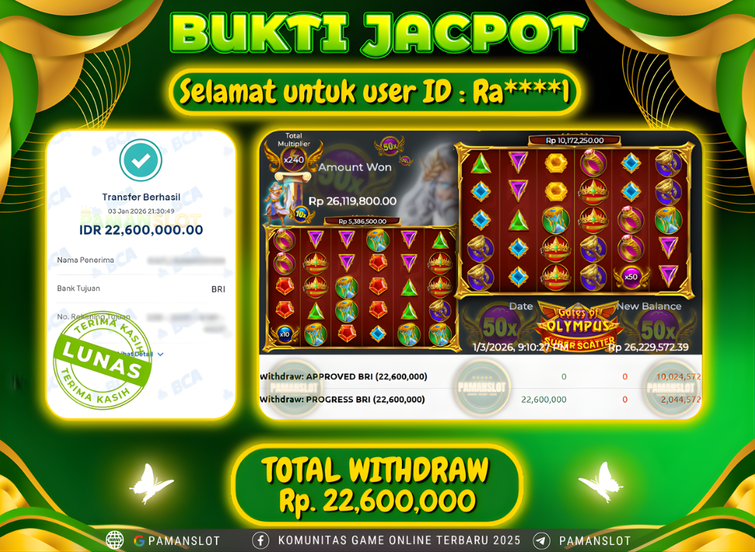 PAMANSLOT JACKPOT Game Gates of Olympus Super Scatter Rp.22,600,000- LUNAS
