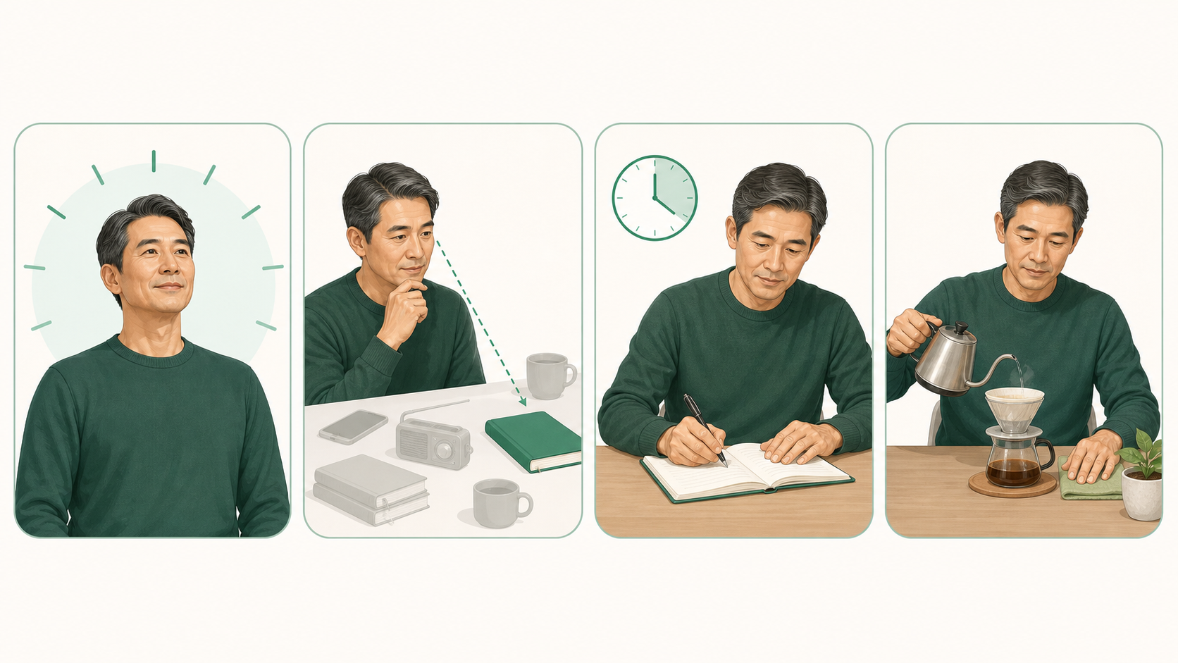 覚度・選択性注意・持続性注意・分配性注意の4つの働きを示す図