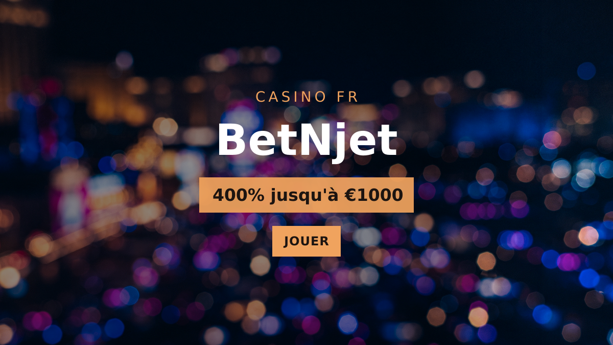 BetNjet casino — bonus de bienvenue 400% jusqu'à €1000 + 100 FS, paiements: Visa, Mastercard, Skrill, Neteller, Bitcoin