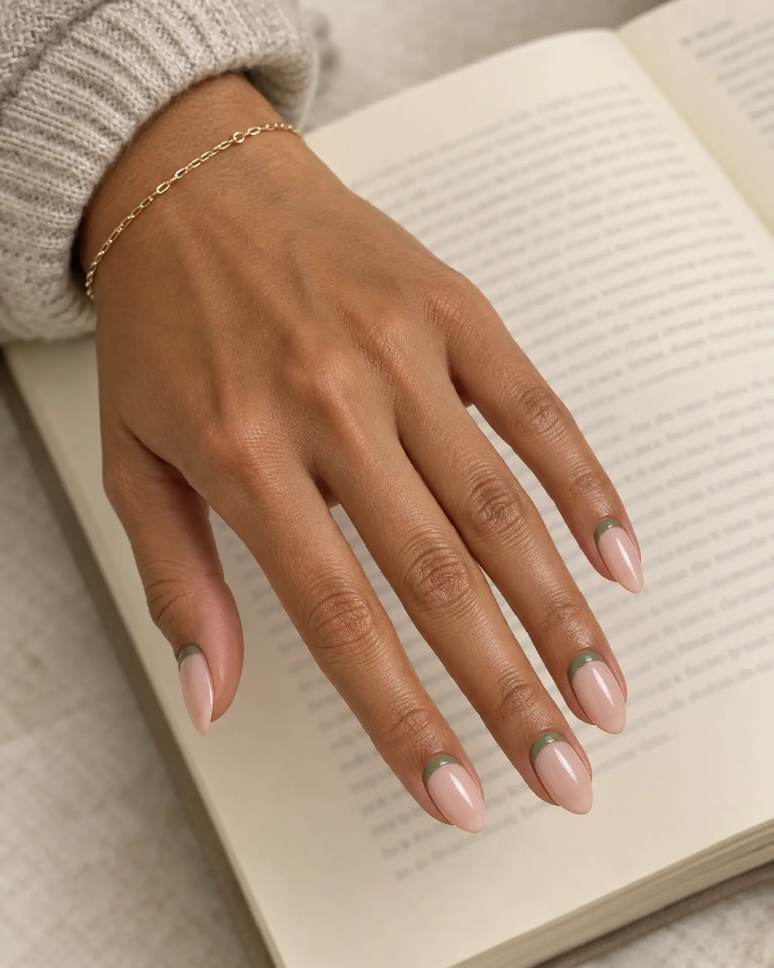 Short Almond Reverse French manicure inspiration for short almond nail ideas