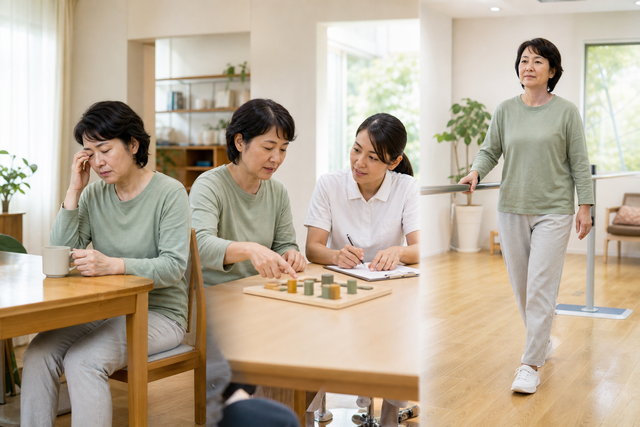 脳腫瘍治療後の疲れやすさ・生活動作・注意課題・歩行を支援する様子