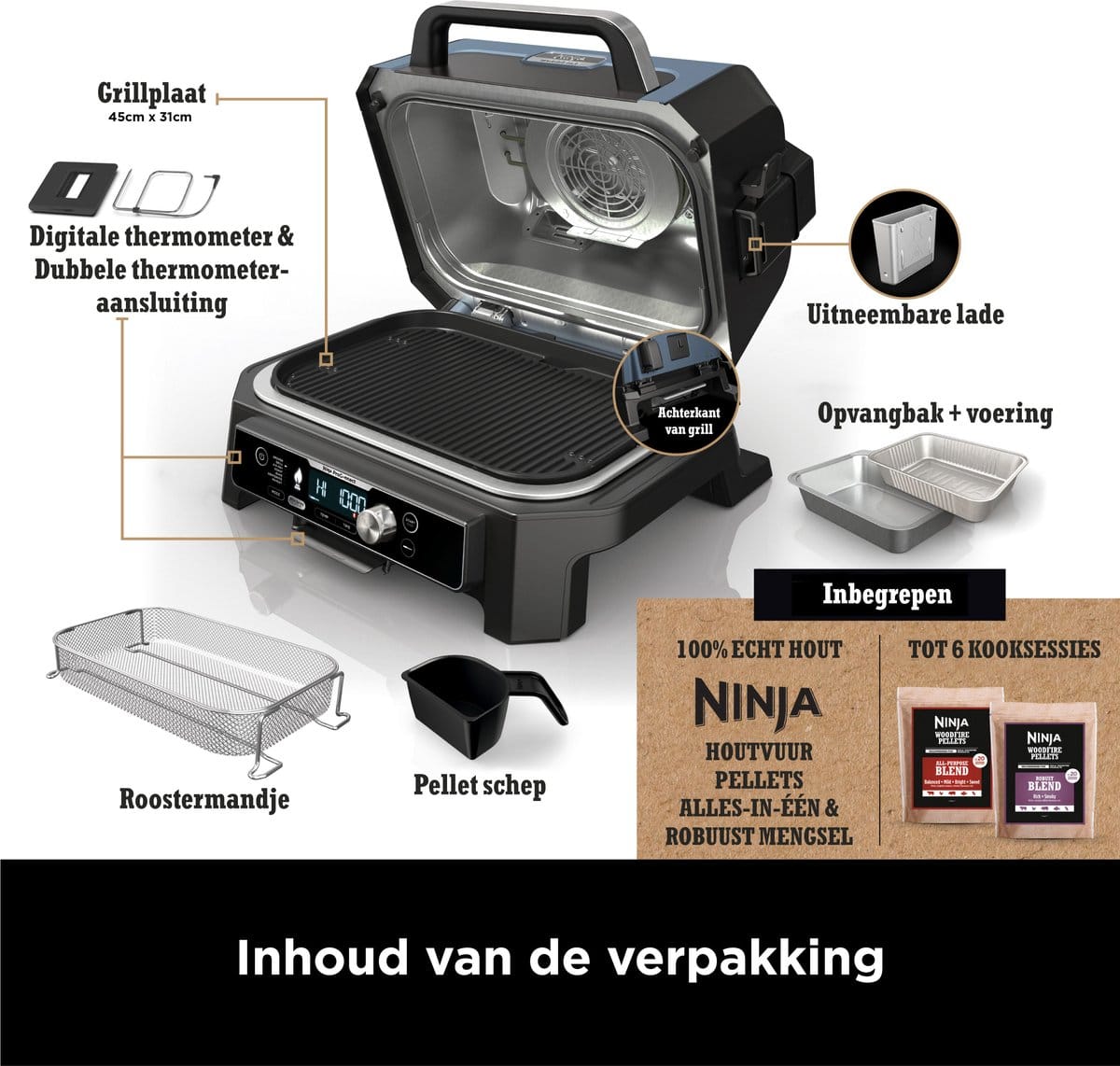 Ninja Woodfire Pro Connect XL - 7-in-1 Elektrische Smart Barbecue, Grill en Smoker - www.Gaspizzaoven.nl