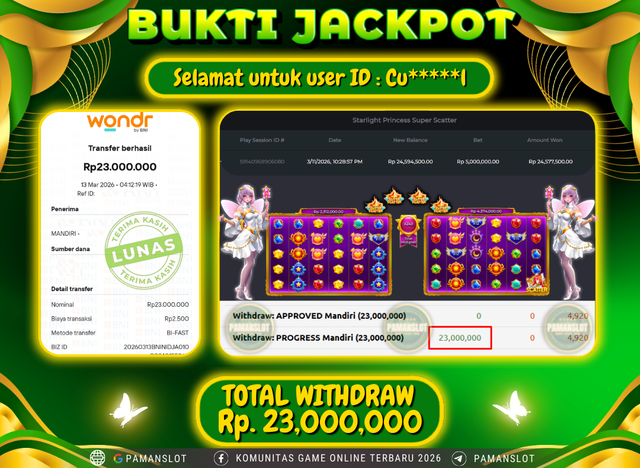 PAMANSLOT JACKPOT Game Starlight Princess Super Scatter 1000 Rp.23,000,000- LUNAS