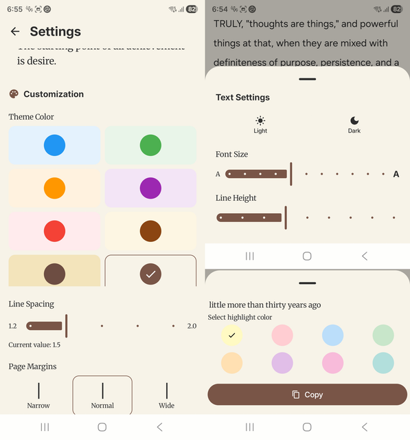 BookMaster Android ebook reading and personalization interface