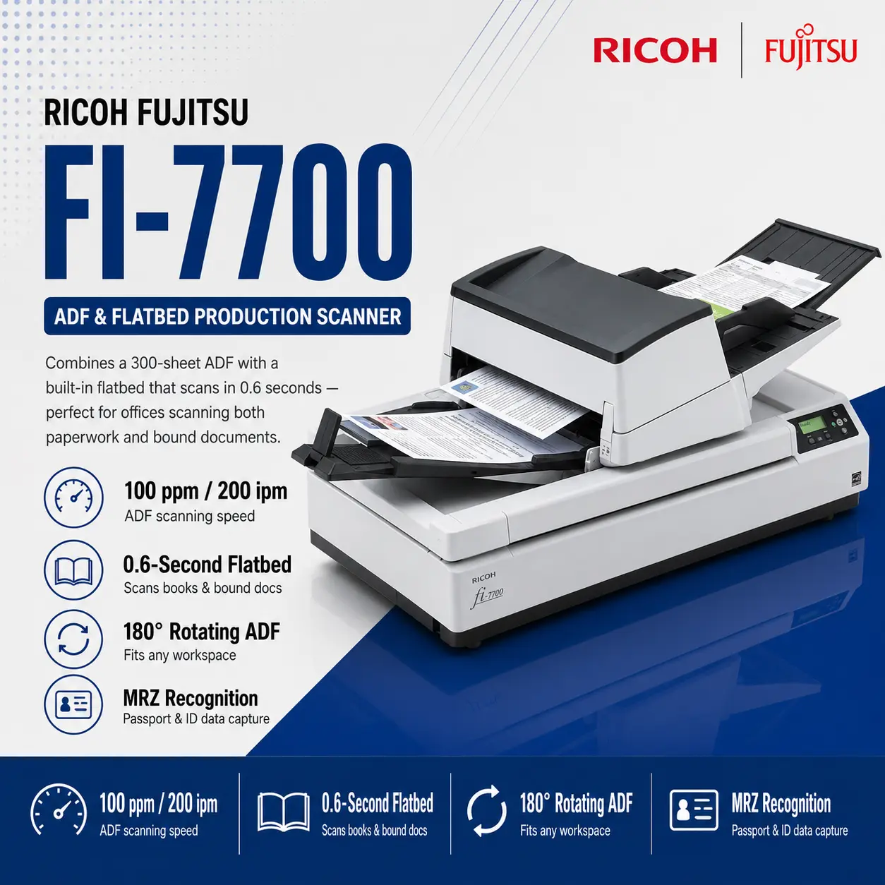 Ricoh fi-7700 ADF and Flatbed Production Document Scanner Malaysia