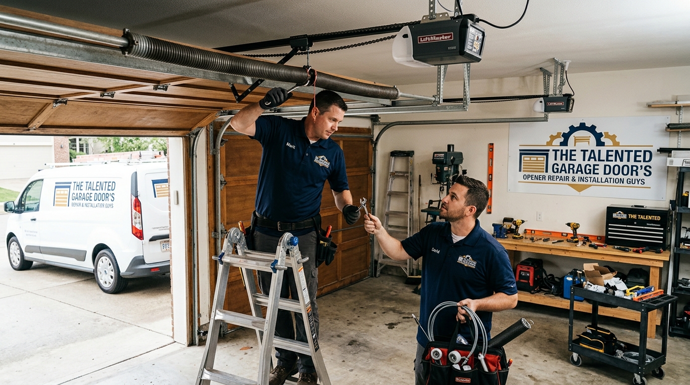 The Talented Garage Doors team working on an installation in Oakley, CA