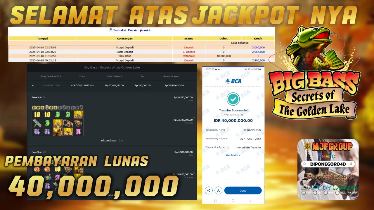 DIPONEGORO4D JACKPOT BIGBASS SECRET OF THE GOLDEN LAKE Rp.40.000.000.,- LUNAS