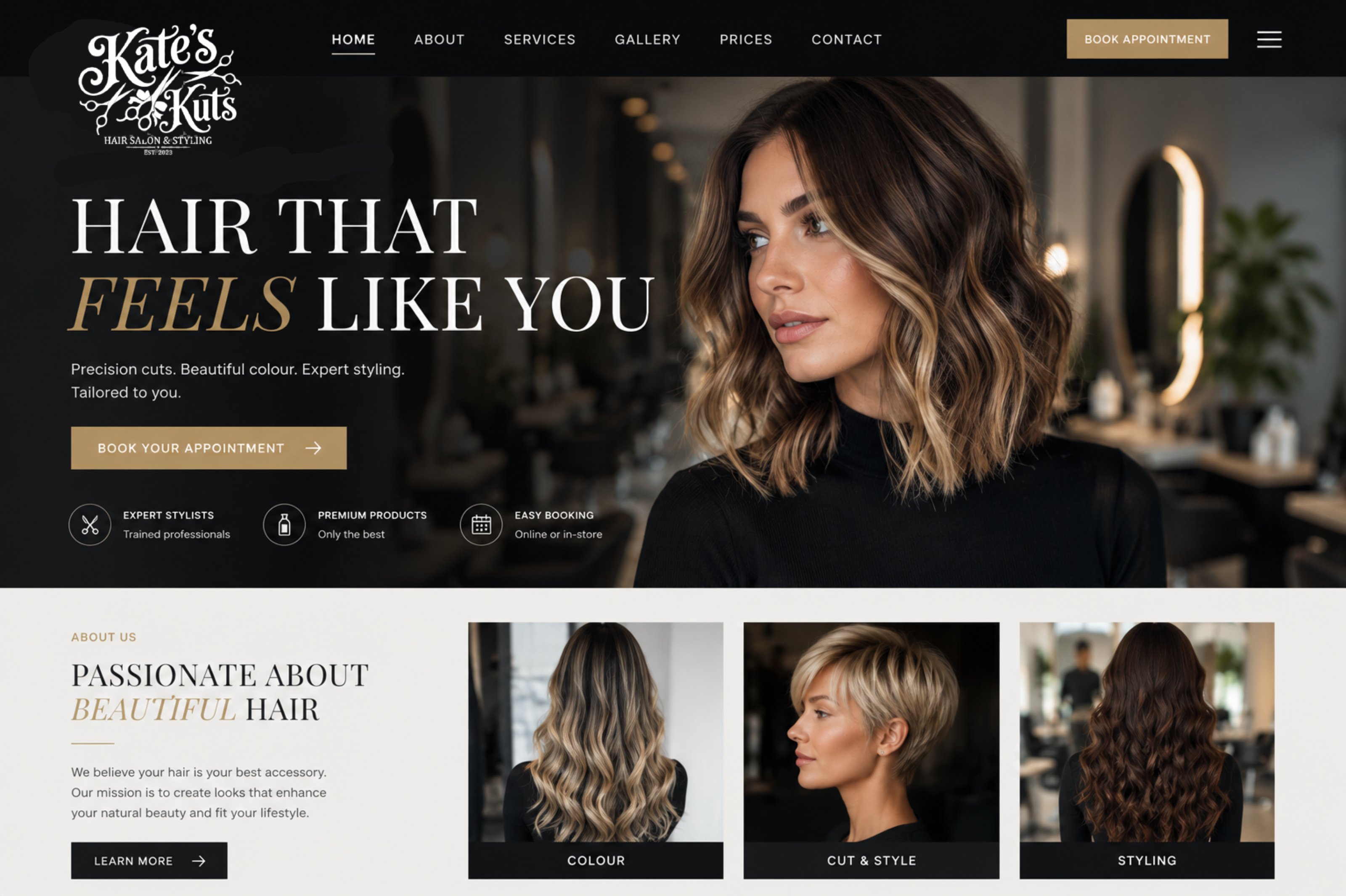 Kate's Kuts - Hair Salon. website design by Websmith.design