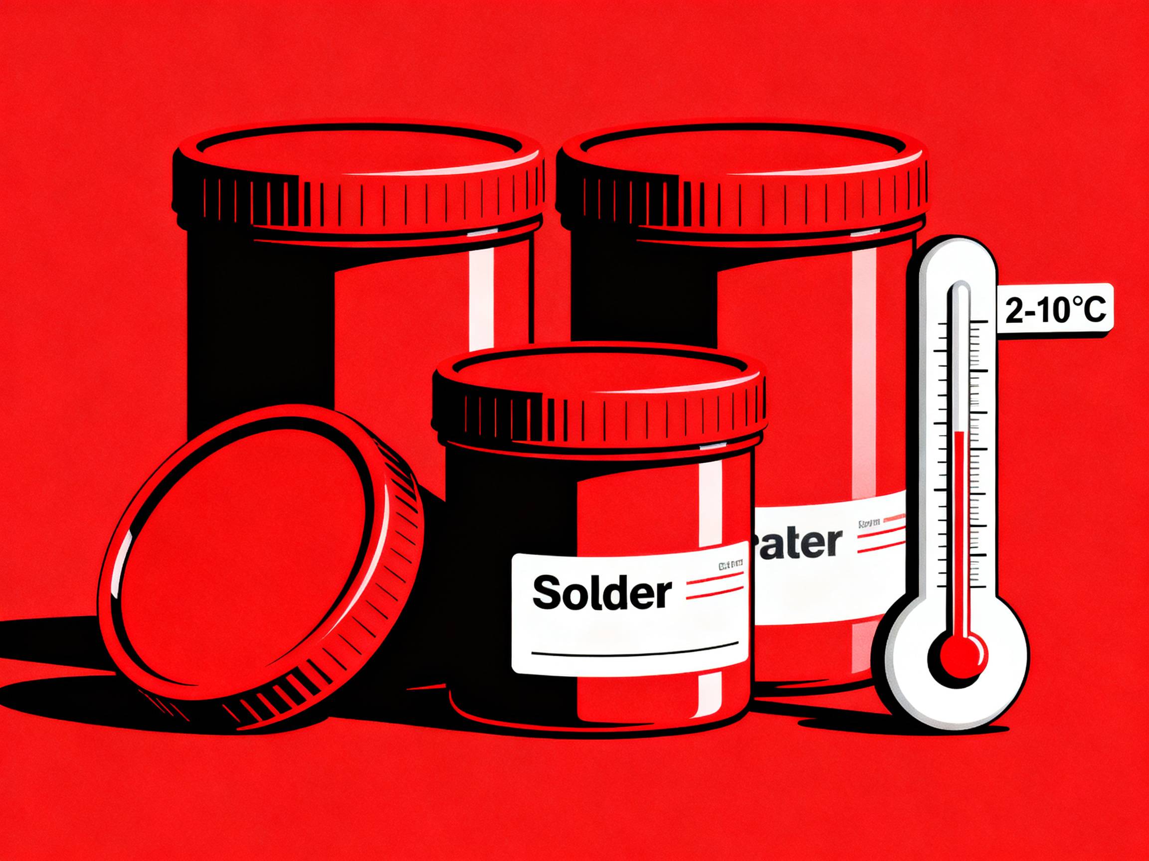 Temperature-controlled storage for solder paste with airtight containers.