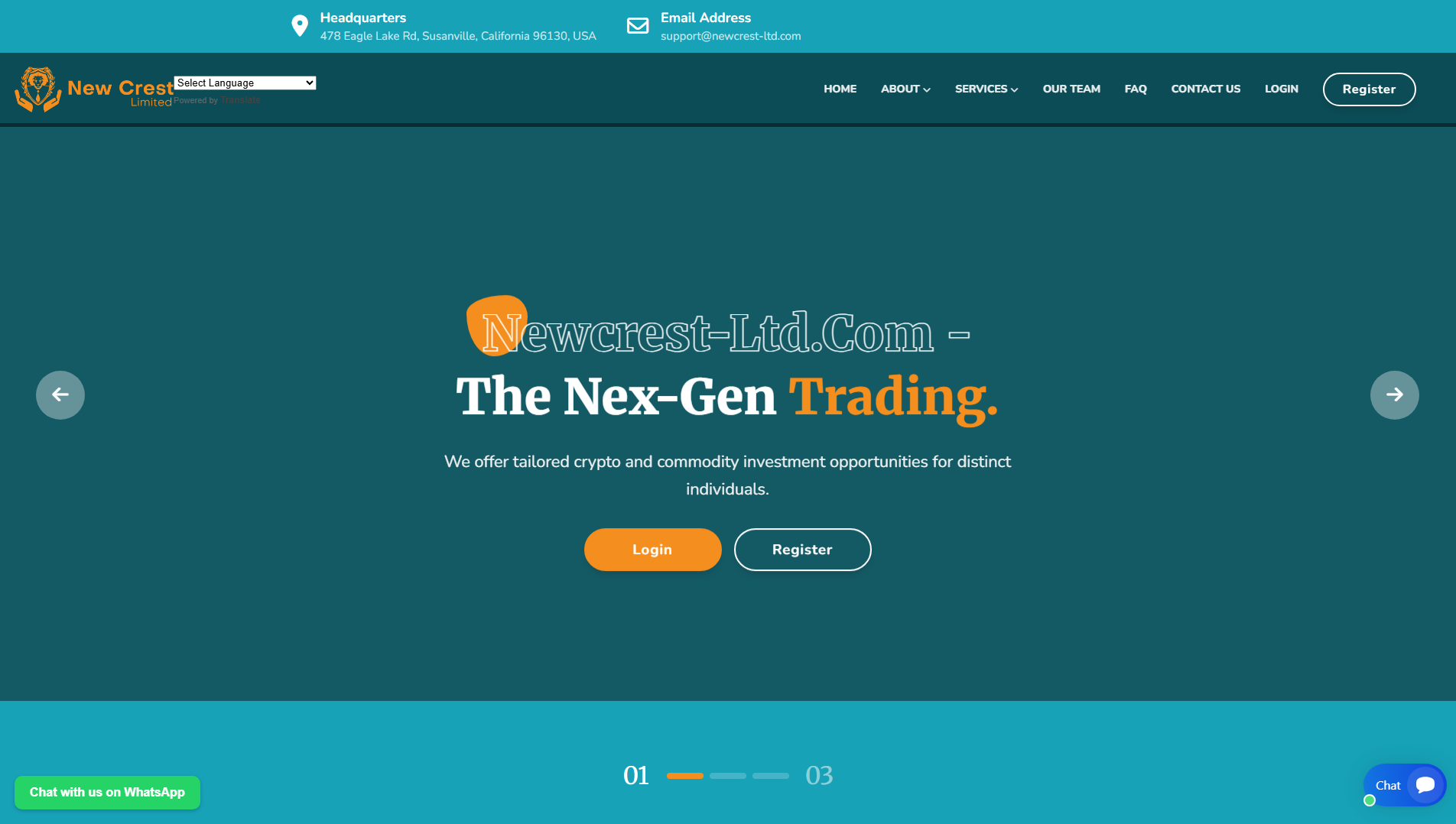 Forensic screenshot of newcrest-ltd.net showing the phishing page layout