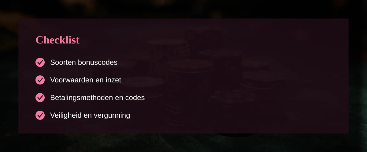 Casino bonus codes overzicht — Checklist