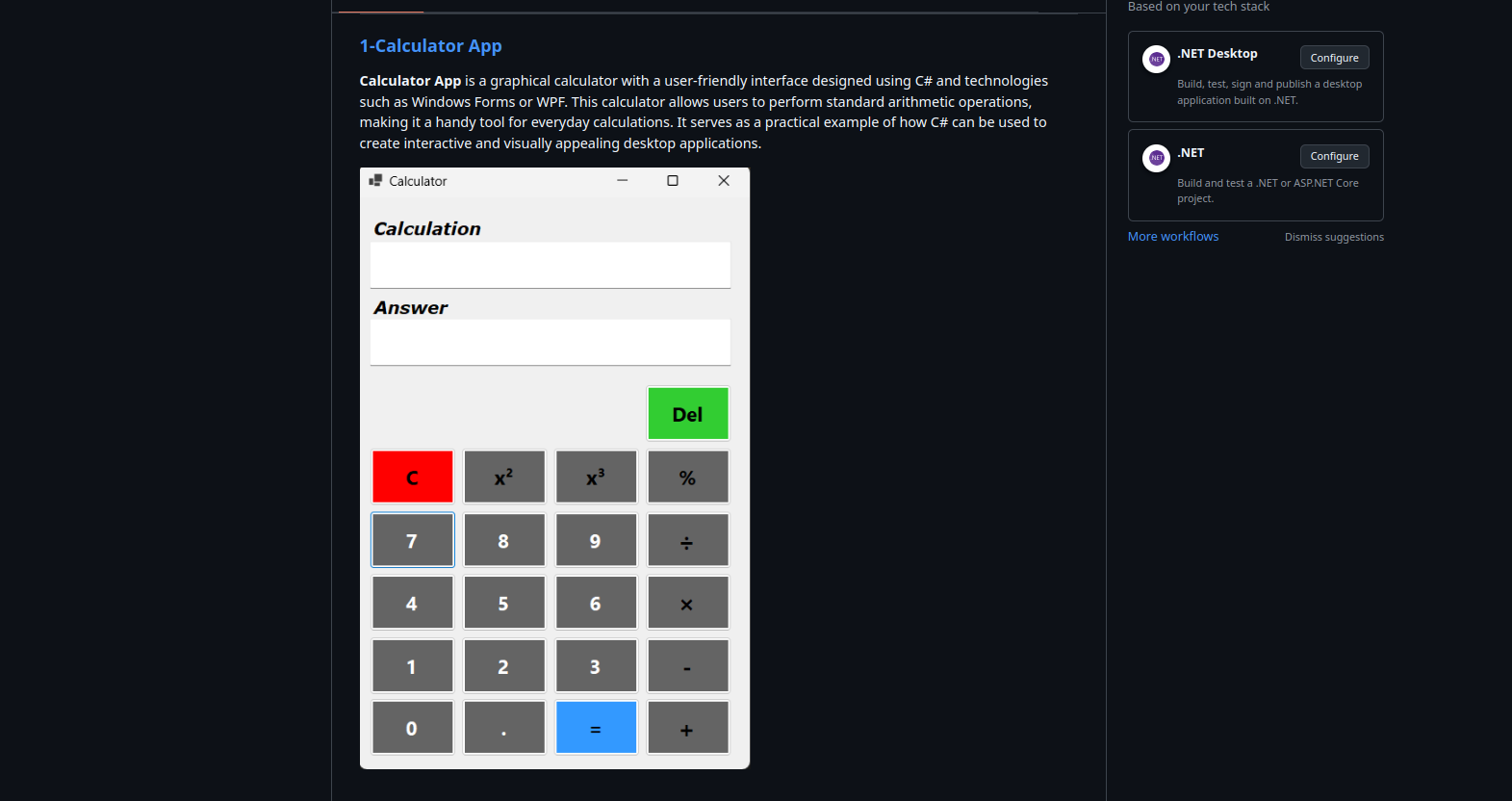 Calculator additional view