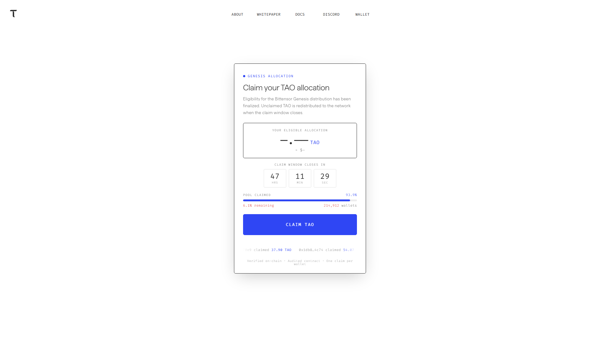 Forensic screenshot of bittensor.live showing the phishing page layout