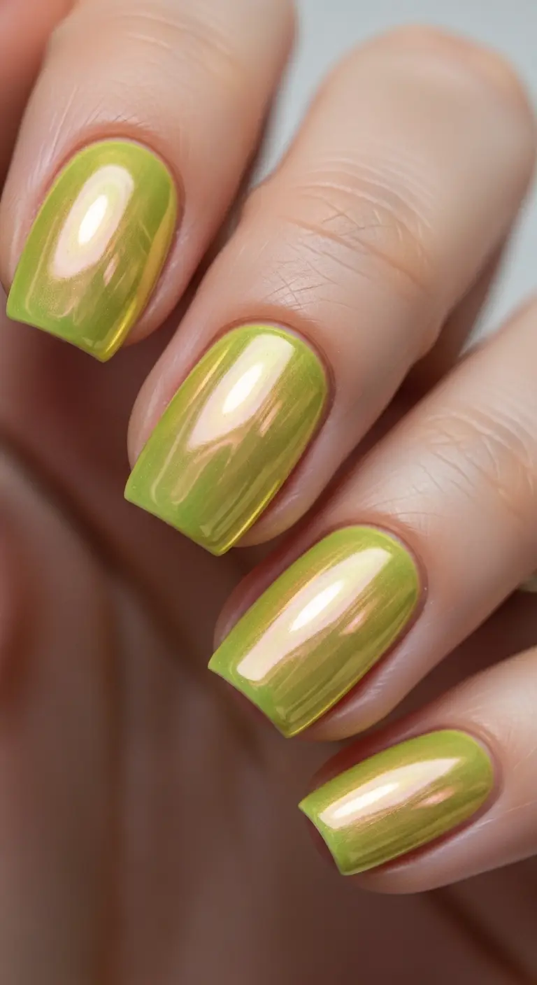 Butter Yellow Pearl Chrome Short Squoval Nails